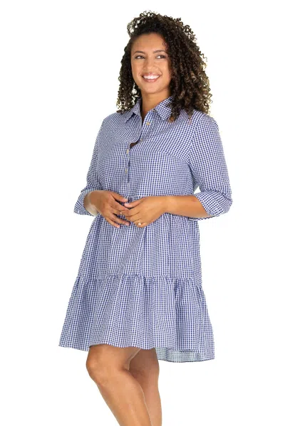 Duffield Lane The Murphy Dress In Navy Gingham In Blue