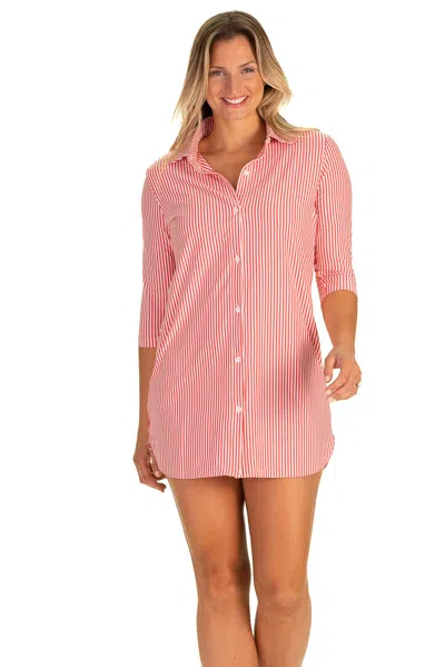 Duffield Lane The Performance Flagler Coverup In Coral Pinstripe