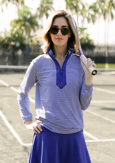 Duffield Lane The Performance Tory Pullover In Blue Pinstripe