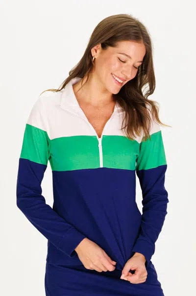 Duffield Lane The Pique Misty Quarter Zip In Navy Colorblock