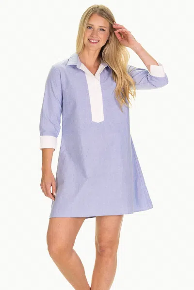 Duffield Lane The Raleigh Collared Dress In Blue Oxford In Purple