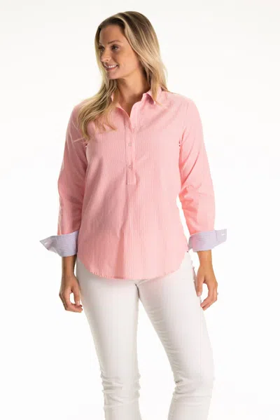 Duffield Lane The Seersucker Pointe Tunic In Neon Coral Seersucker In Pink