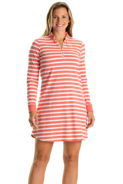 Duffield Lane The Solange Dress In Coral & White Stripe