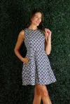 Duffield Lane The Tracy Dress In Navy Basket In Black