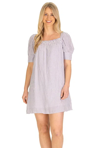 Duffield Lane The Vera Dress In Blue Gauze Stripe In Purple