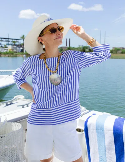 Duffield Lane Tilda Top In Dazzling Blue Stripe