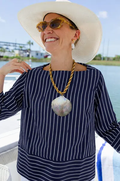 Duffield Lane Tilda Top In Navy Linen Stripe