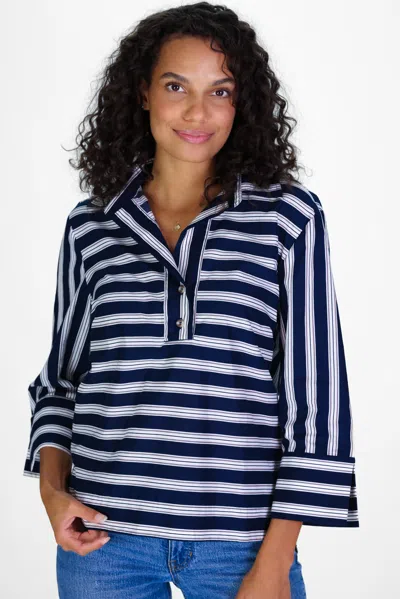 Duffield Lane Toni Top In Bold Navy & Tan Stripe