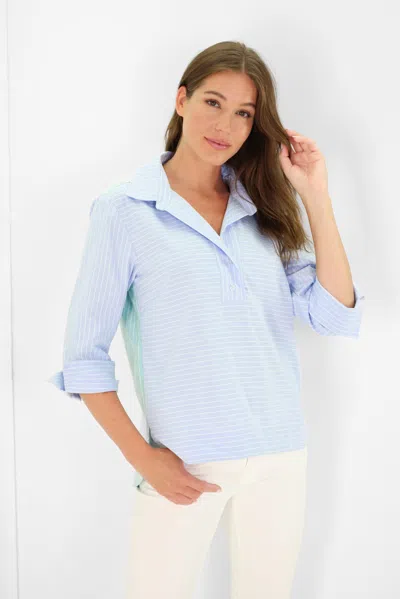 Duffield Lane Toni Top In Green Oxford Stripe