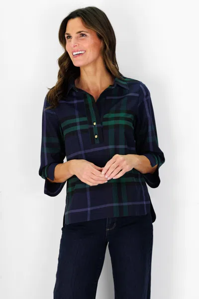 Duffield Lane Toni Top In Navy Plaid