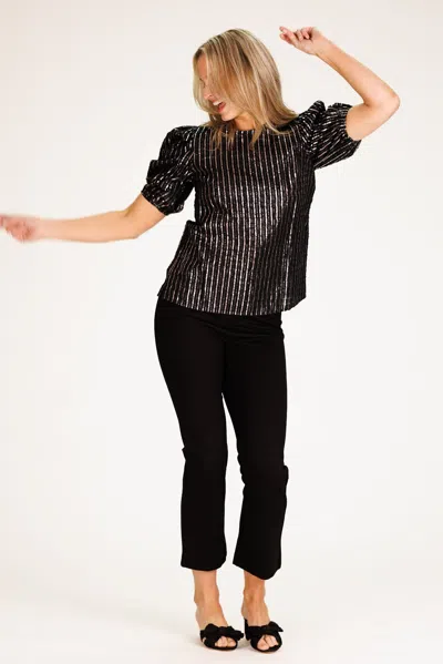 Duffield Lane Ulla Top In Black Clipped Metallic Silver Stripe