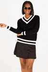Duffield Lane Varsity Heirloom Cotton Sweater In Black And Ivory In Black