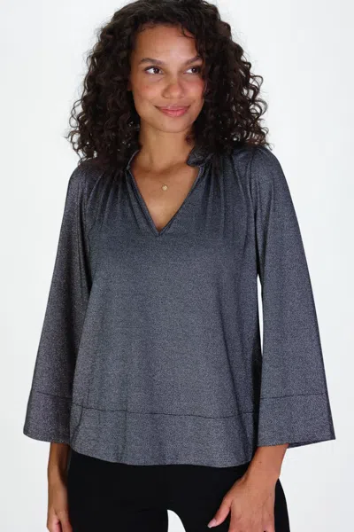 Duffield Lane Warren Top In Black Silky Shimmer Knit
