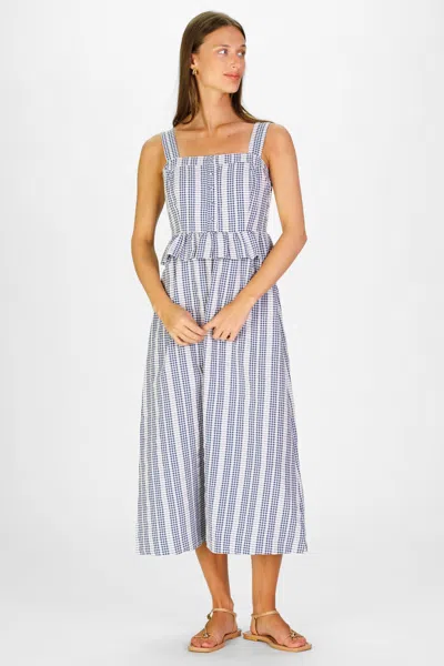 Duffield Lane Wesley Dress In Navy Embroidered Gingham