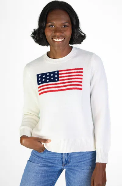 Duffield Lane White Sport Crew Flag Sweater