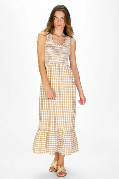 Duffield Lane Winona Dress In Tan Gingham Seersucker