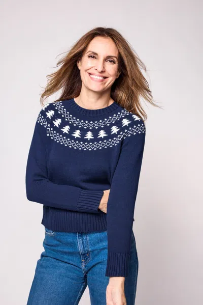 Duffield Lane X Northern Classics Fair Isle Crew Neck Sweater In Navy