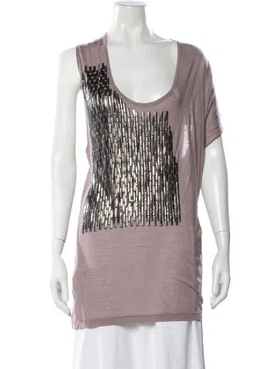 Pre-owned Duffy Graphic Print Scoop Neck Top In Purple