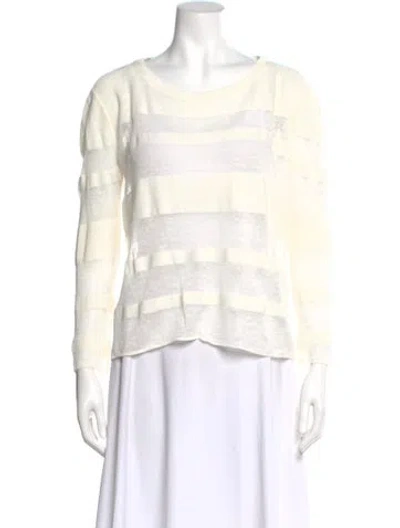 Pre-owned Duffy Linen Striped Sweater In White