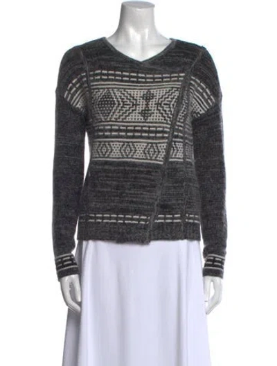 Pre-owned Duffy Merino Wool Printed Sweater In Gray