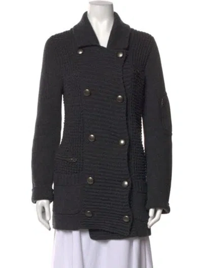 Pre-owned Duffy Wool Open Front Sweater In Grey