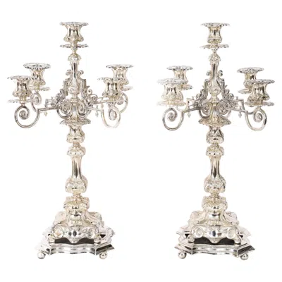Pre-owned Dufva Sverige Antique Pair Swedish Five Light Silver Plated Candelabra A.g. Dufva 19th Century In Sand