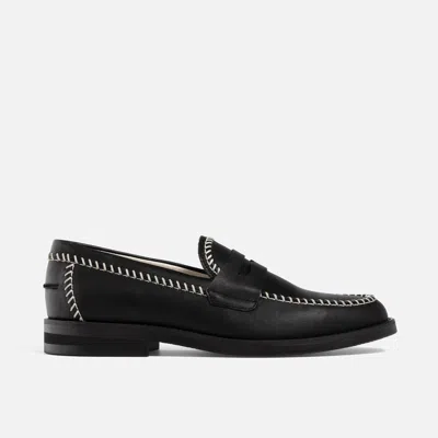 Duke + Dexter Men's Wilde Black + Cream Box Stitch Penny Loafer - Men's In Multi