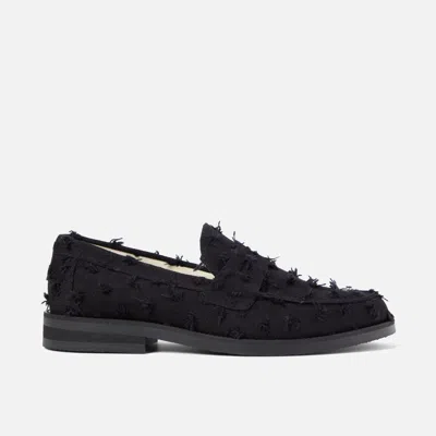 Duke & Dexter Men's Wilde Black Punched Denim Penny Loafer - Men's