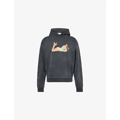 Duke & Dexter Mens Black Pin Up Washed Cotton-jersey Hoodie Xl In Gray