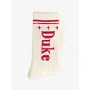 Duke & Dexter Mens White/red Duke Ribbed Cotton Crew Socks In Multi