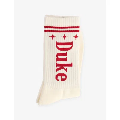 Duke & Dexter Mens White/red Duke Ribbed Cotton Crew Socks In Multi