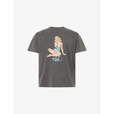 Duke & Dexter Mens Grey Pin Up Washed Cotton-jersey T-shirt In Gray