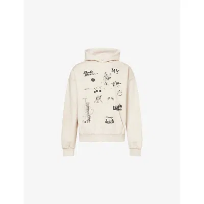 Duke & Dexter Mens Oat Ny Sketch Printed Cotton-jersey Hoodie Xs In Brown