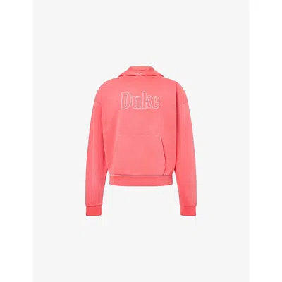 Duke & Dexter Mens Red Brand-embroidery Relaxed-fit Cotton-jersey Hoodie In Pink