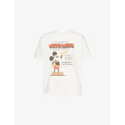 Duke & Dexter Mens  Duke + Dexter X Disney Mickey Mouse Crewneck Cotton-jersey T-shirt In White