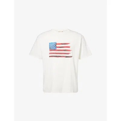 Duke & Dexter Mens White American Flag Crewneck Cotton-jersey T-shirt Xl