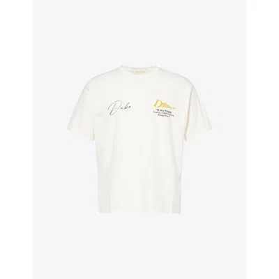 Duke & Dexter Mens White Helmet Logo-print Cotton T-shirt In Neutral