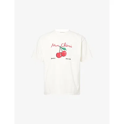 Duke & Dexter Mens White Mon Chéri Graphic-print Cotton-jersey T-shirt