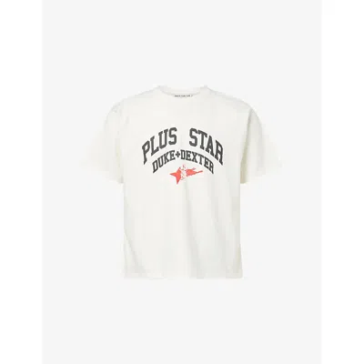 Duke & Dexter Mens White Plus Star Vintage Crewneck Cotton-jersey T-shirt