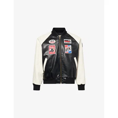 Duke & Dexter Mens White Pro Series Racing Faux-leather Bomber Jacket Xl In Black