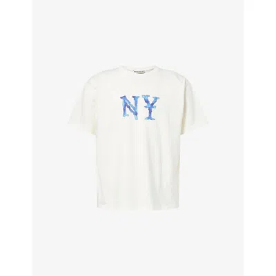 Duke & Dexter Mens White Watercolour Ny Crewneck Cotton-jersey T-shirt