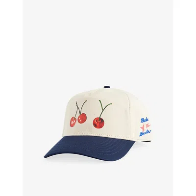 Duke & Dexter Mens White/navy Cherry Print Cotton Cap