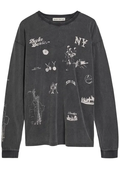 Duke And Dexter Sketch Printed Long Sleeve Cotton T-shirt In Gray