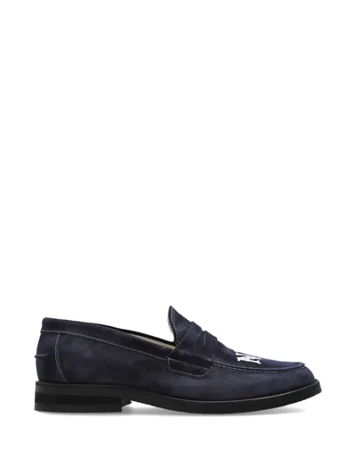 Duke + Dexter Wilde Ny-embroidered Suede Loafers In Blue