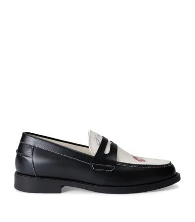 Duke & Dexter Leather Wilde Kiss Penny Loafers In Blk/white