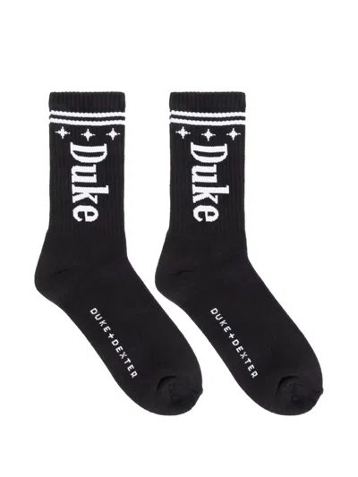 Duke + Dexter Logo-print Striped Socks In Black