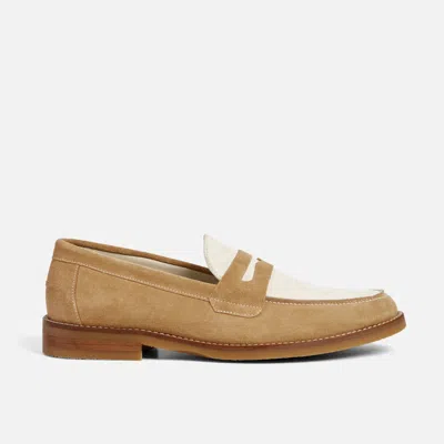Duke & Dexter Men's Wilde Beige + White Suede Penny Loafer - Men's In Beige/white