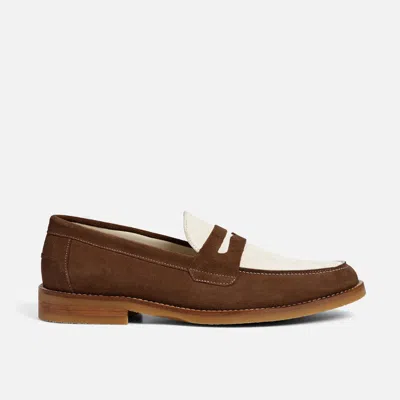 Duke & Dexter Men's Wilde Chocolate + White Suede Penny Loafer - Men's