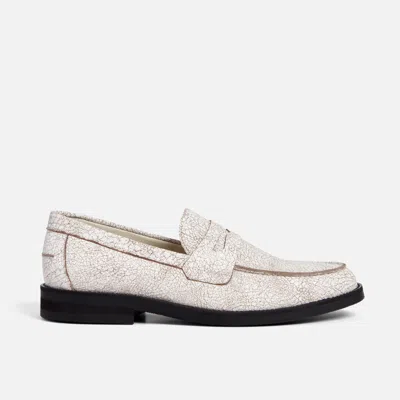 Duke & Dexter Men's Wilde White Cracked Penny Loafer - Men's