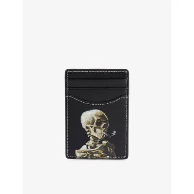 Duke + Dexter Mens Black Skull-print Leather Card Holder